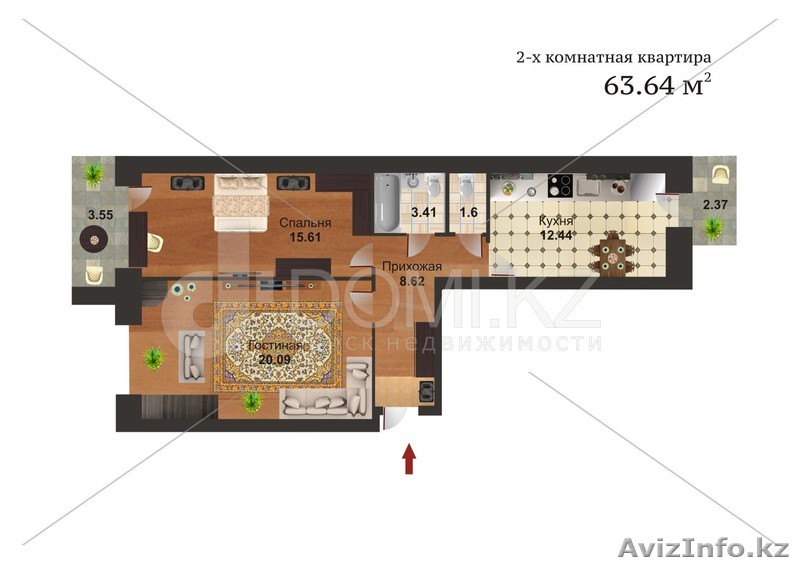Продам двухкомнатную квартиру в ЖК АК Отау 63 кв.м. - Изображение #1, Объявление #1076454