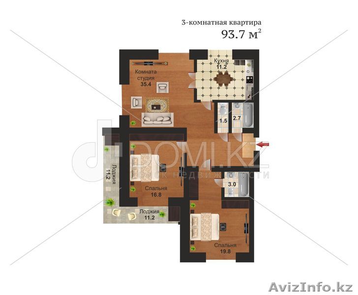Продам трехкомнатную квартиру в ЖК Семь Палат 93,7 кв.м  - Изображение #1, Объявление #1076584