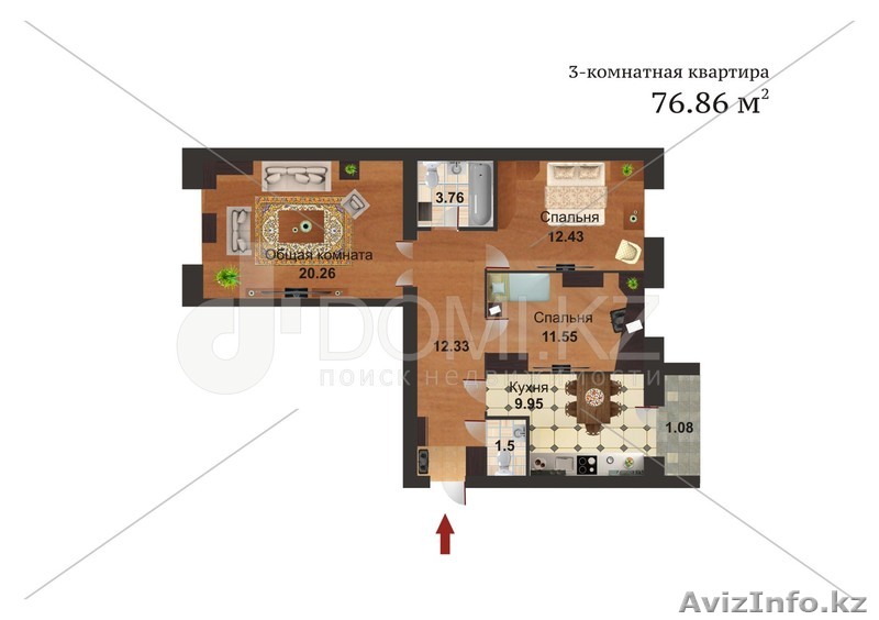 Продам трехкомнатную квартиру в ЖК Академия 76,86 - Изображение #1, Объявление #1076444