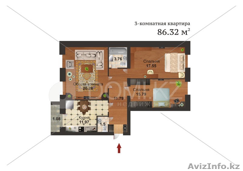 Продам трехкомнатную квартиру в ЖК Академия 86,32 кв.м. - Изображение #1, Объявление #1076446