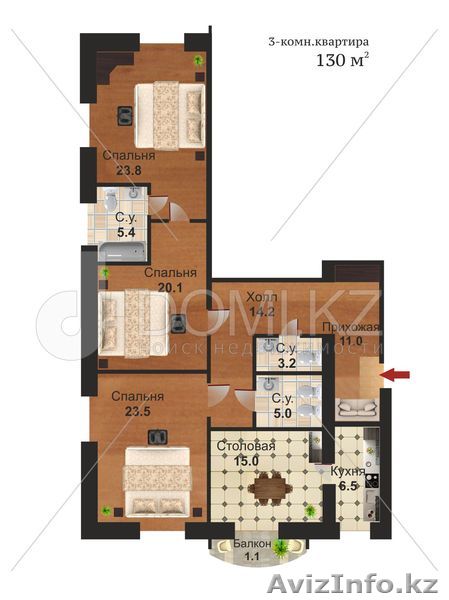 Продам трехкомнатную квартиру в ЖК Арман Де Люкс 130 кв.м. - Изображение #1, Объявление #1076407