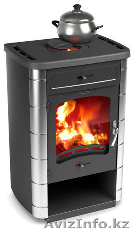 Печь-камин отопительно-варочная ЯУЗА антрацит с нержавеющими вставками - Изображение #1, Объявление #1223109