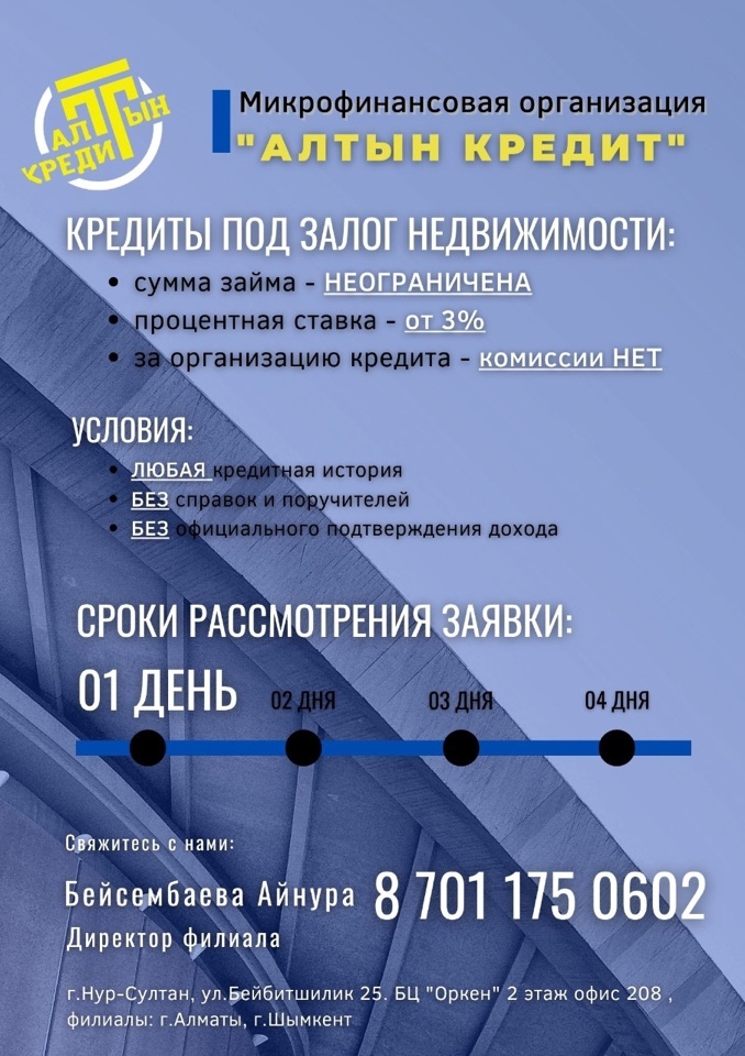 Кредиты под залог недвижимости в г. Нур-Султан - Изображение #1, Объявление #1719753