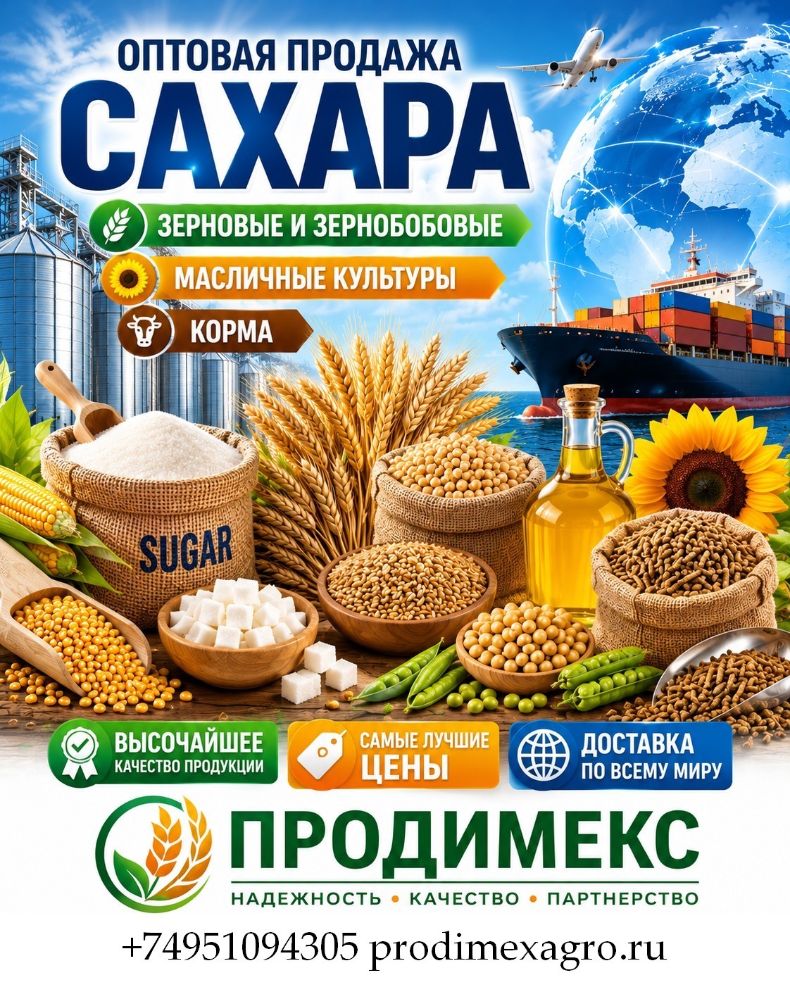 Сахар, зерновые и зернобобовые, масличные культуры, корма - Изображение #1, Объявление #1754095