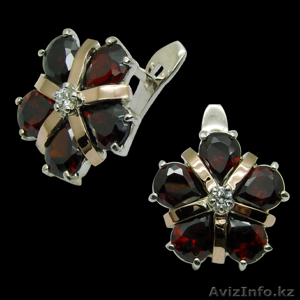 Серьги серебряные с цветными камнями и золотыми вставками ОПТОМ - Изображение #1, Объявление #1036279