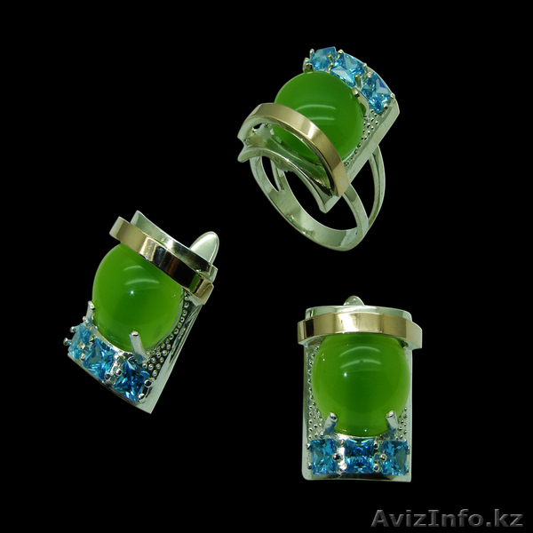 Серьги серебряные с цветными камнями и золотыми вставками ОПТОМ - Изображение #2, Объявление #1036279