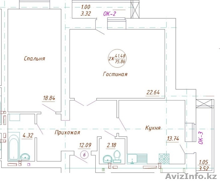 * ЖК "Коктал 2" 2ком.кв 75,86кв.м  - Изображение #3, Объявление #1189761