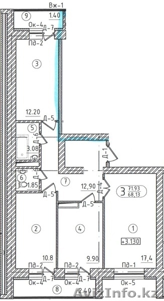 ЖК "Шыгыс" 3ком.кв 71,93 кв.м  - Изображение #2, Объявление #1190012