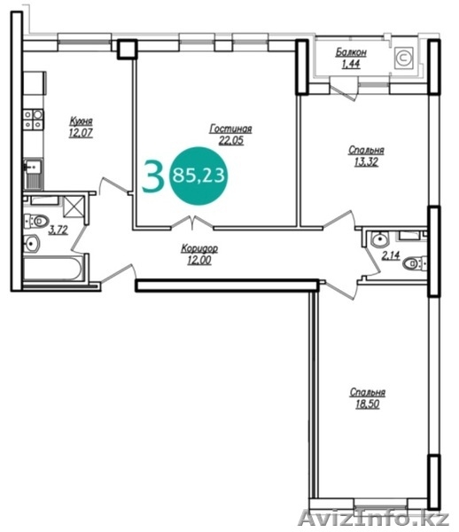 3-х комн квартира в ЖК "Нур Аспан" - Изображение #1, Объявление #1498207