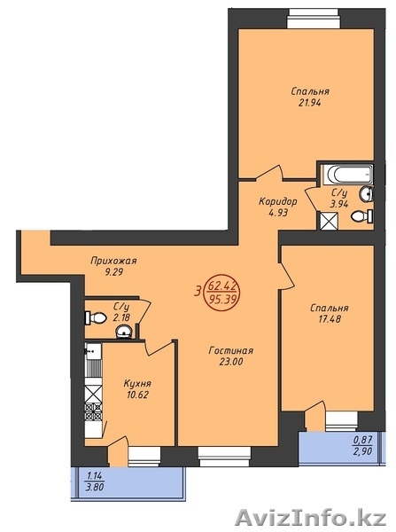 Лея Жасыл! Район Мечети Хазрет Султан! Трехкомнатная! - Изображение #1, Объявление #1495880