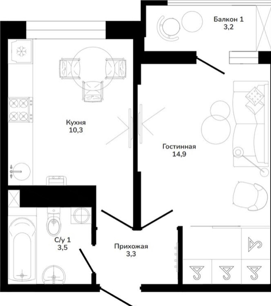 1-комнатная квартира 35.2 кв.м. в Горячем Ключе. Астана - Изображение #2, Объявление #1733707